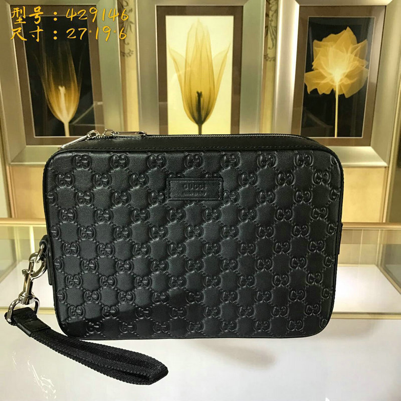 GUCCI グッチ 057-GG429146 2019年最新入荷 手持ちかばん ストラップ付き クラッチバッグ 黒 カーフスキン メンズ ビジネス