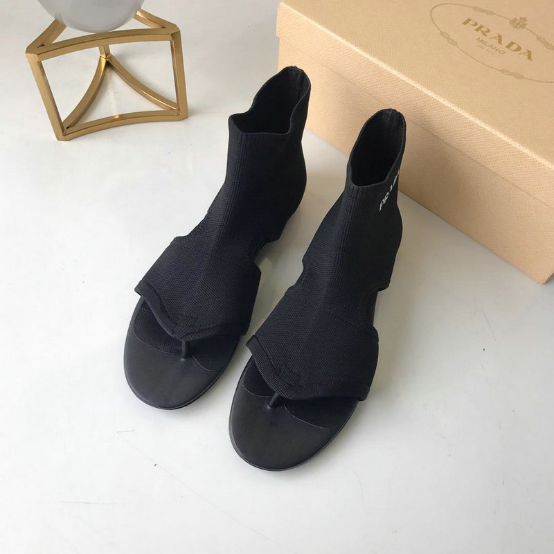プラダ PRADA 26-PDJ19002 2019年最新入荷 アンクルブーツ ソックス シューズ 履きやすい 黒 サンダル オープントウ