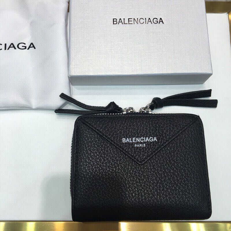 バレンシアガ BALENCIAGA GH-BAS19004 2019年最新入荷 ペーパー コンチネンタル ジップアラウンド ショートウォレット ファスナー短財布 小銭入れ 黒