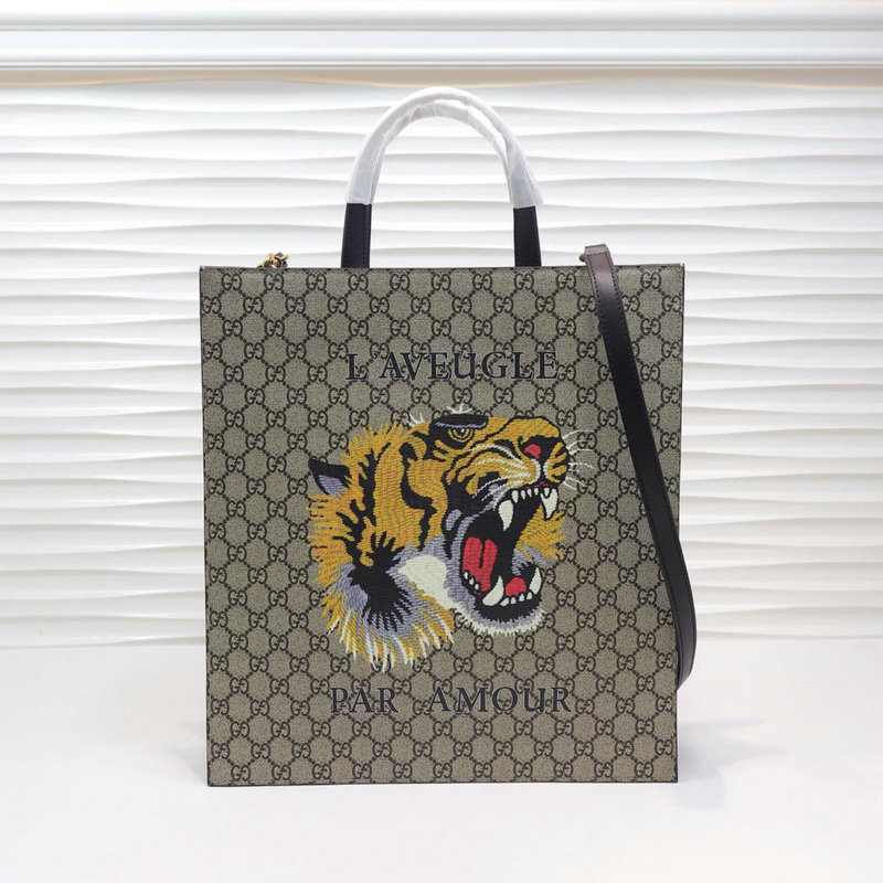 グッチ GUCCI 2057-GG450950H 019年夏最新作 トラ プリント ソフト GGスプリーム トートバッグ ハンドバッグ キャンパス