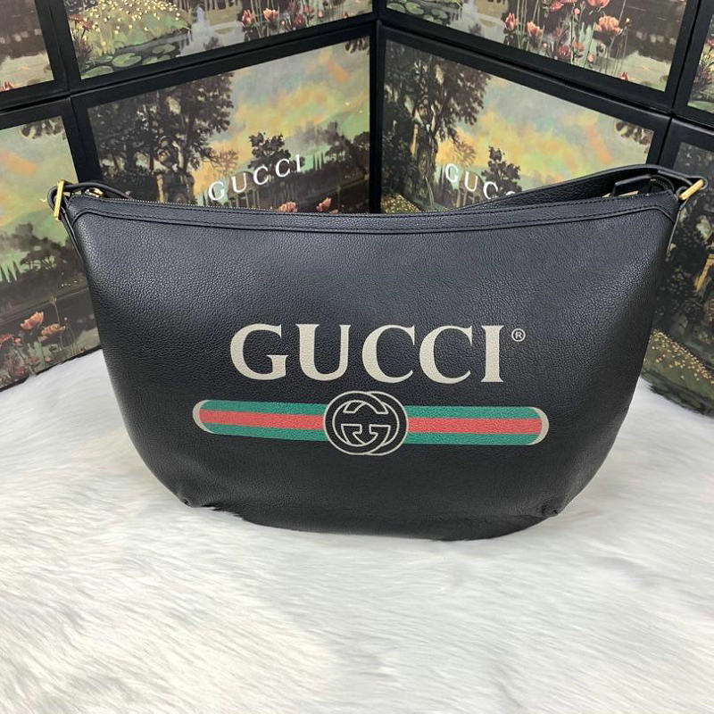 グッチ GUCCI 057-GG523588 2019年夏最新作 GUCCI プリント ハーフムーン ホーボーバッグ ショルダーバッグ カーフレザー レディース