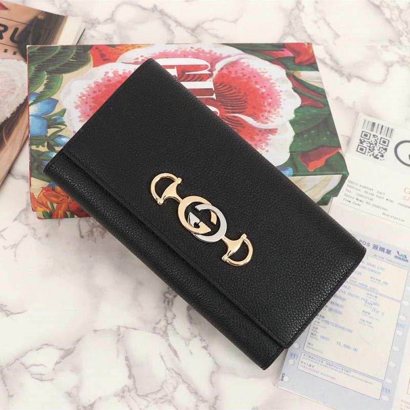グッチ GUCCI 057-GG573612 2019年最新入荷 ズゥミ レザー コンチネンタルウォレット 二つ折り長財布 カーフスキン