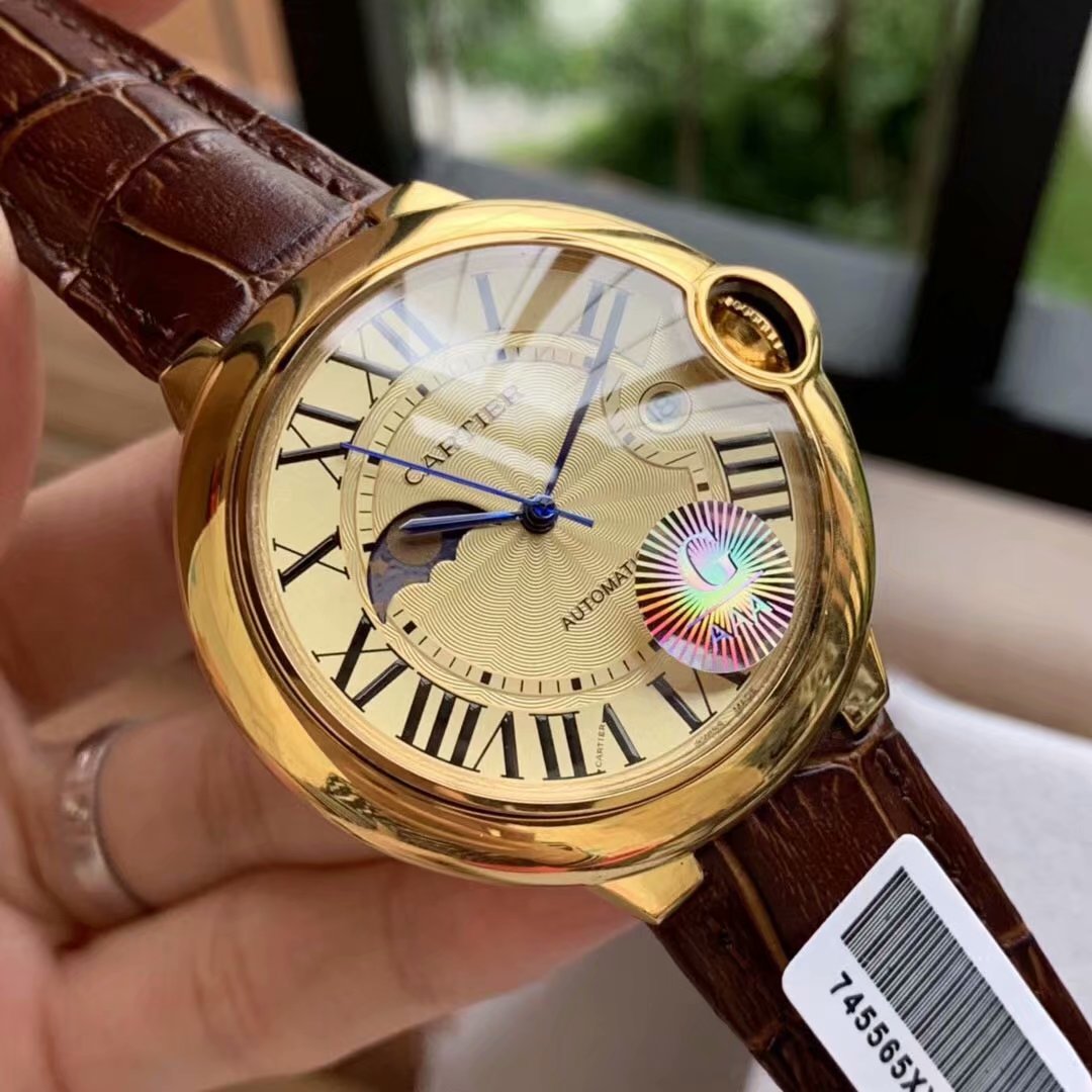 カルティエ CARTIER ZX-CAT19008 2019年最新入荷 バロン ブルー ドゥ カルティエ ウォッチ ムーンフェイズ ウォッチ オートマチック 自動巻き腕時計 カレンダー付き