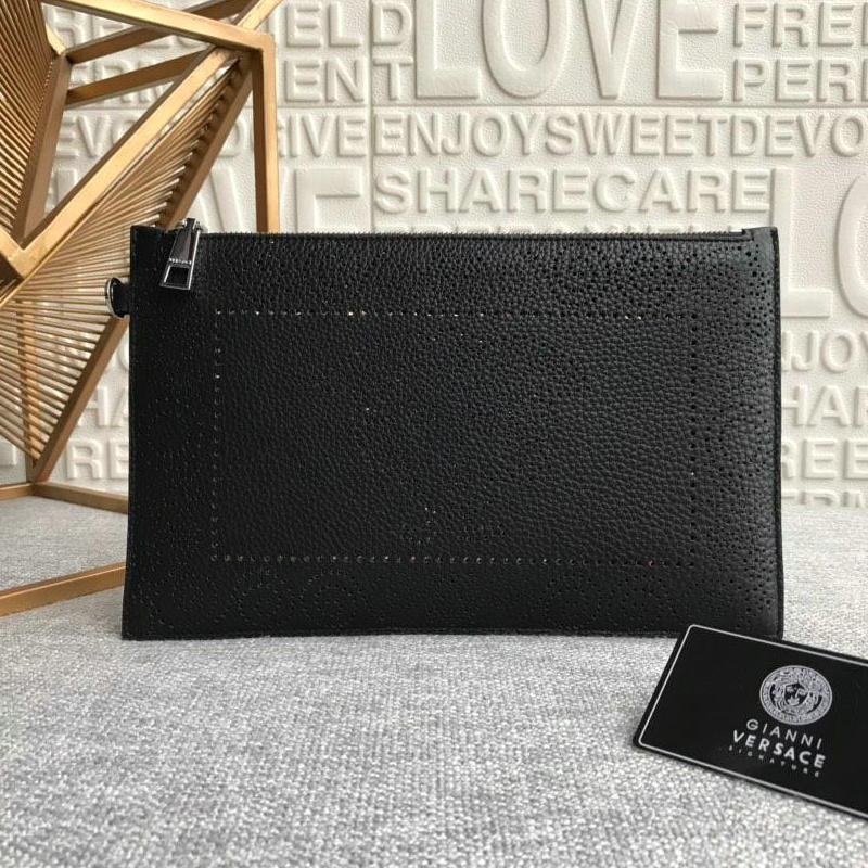 ヴェルサーチ VERSACE 025-VEB19001 2019年最新作 手持ちかばん クラッチバッグ ストラップ付き カーフスキン 黒
