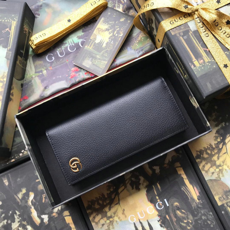 グッチ GUCCI 2019年最新入荷 GGマーモント ロングウォレット 二つ折り長財布 カーフスキン 黒