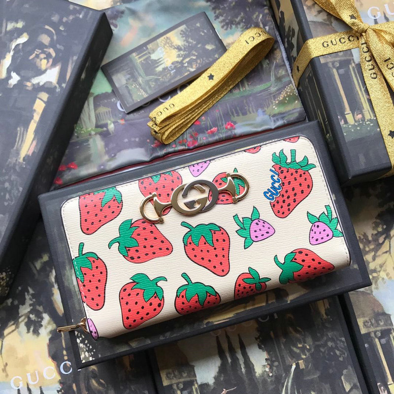 グッチ GUCCI GH-GG570661C 2019年最新入荷 チェリー付き ファスナー長財布 ズゥミ レザー ジップアラウンドウォレット