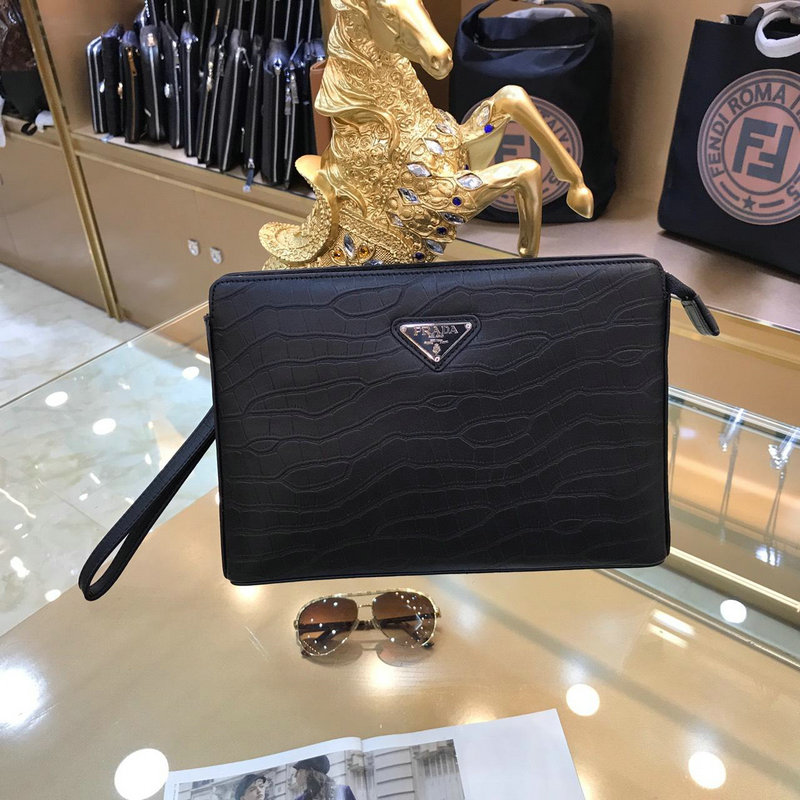 プラダ PRADA GH-PD8775B 2019年最新入荷 手持ちかばん クラッチバッグ メンズバッグ かばん レザー 黒