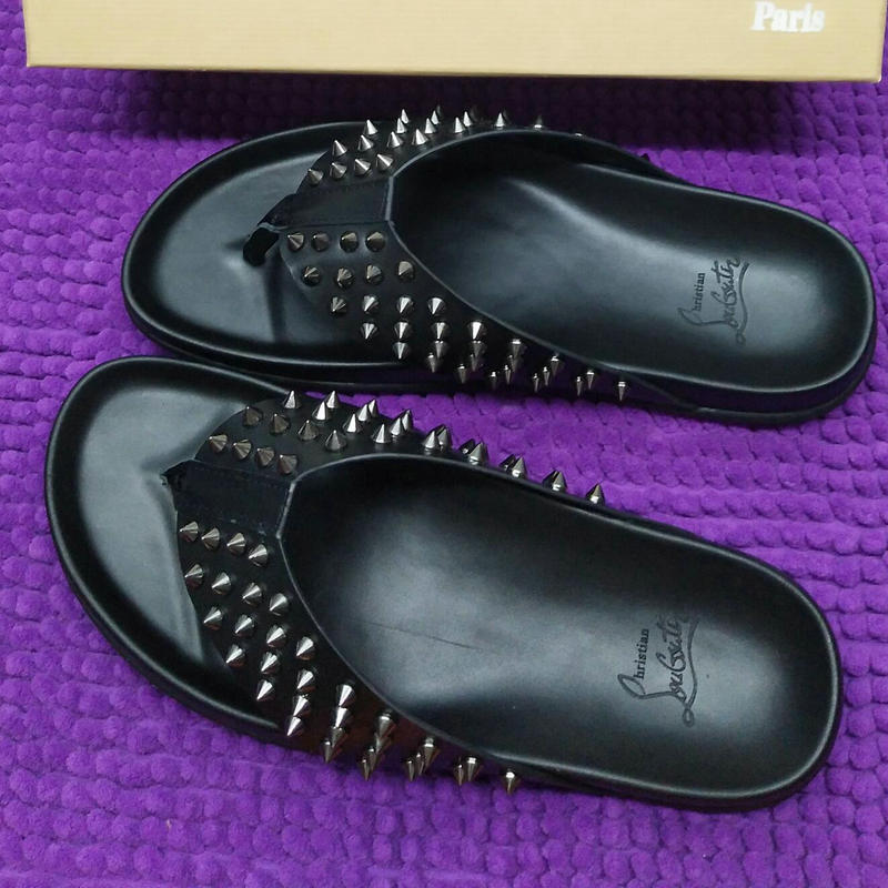 クリスチャンルブタン CHRISTIAN LOUBOUTIN 26-CLJ19019 2019年最新入荷 ビーチサンダル フリップフロップ スリッパ ミュール メンズ レザー 黒