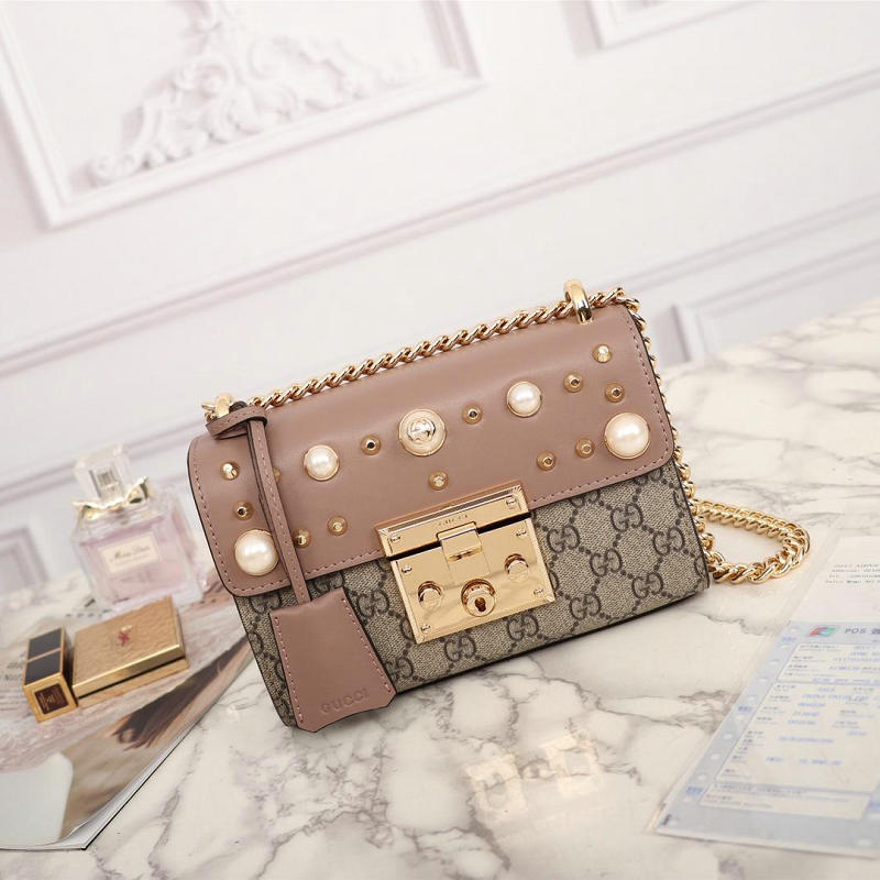 グッチ GUCCI 2019年最新入荷 Padlock ショルダーバッグ キャンパス カーフスキン レディース