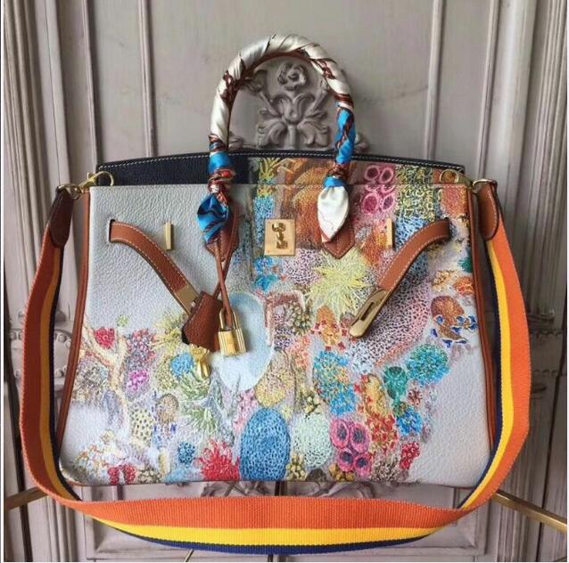 エルメス HERMES  063-HBK35LSP 2019年最新入荷 バーキンバッグ トートバッグ ハンドバッグ プリント レディースかばん