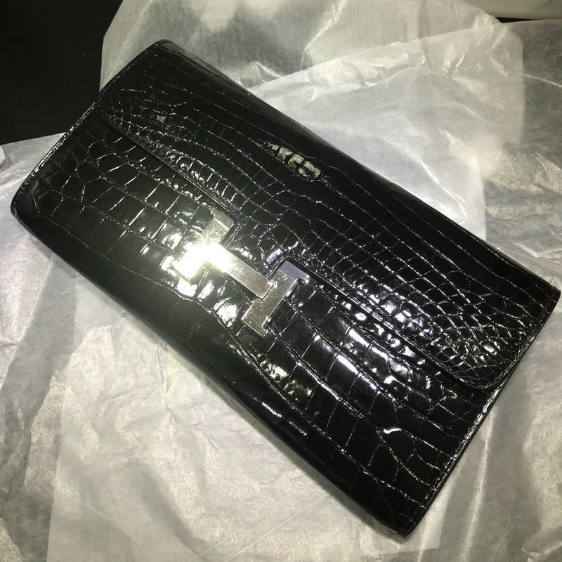 エルメス HERMES 063-HE709EBK 2019年最新入荷 コンスタンス ロングウォレット 二つ折り長財布 手持ち鞄 クロコダイル革