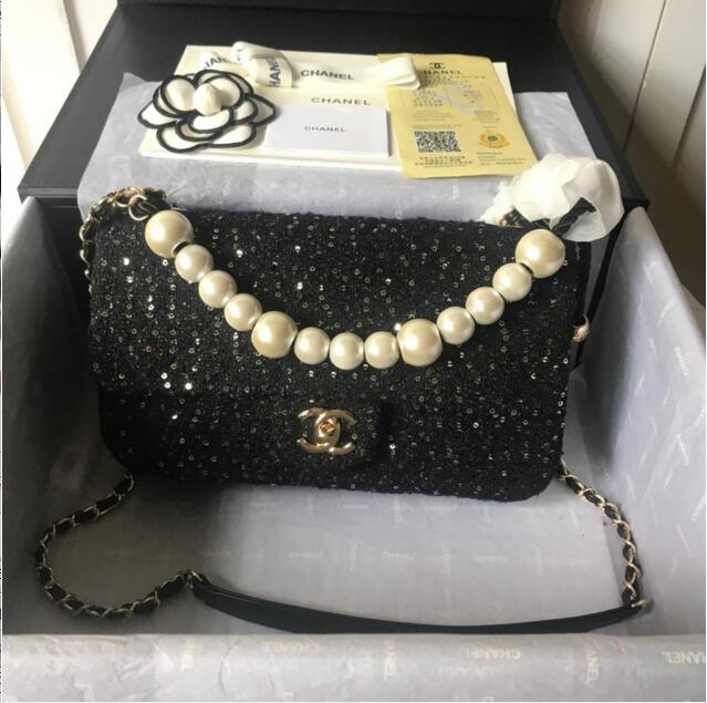 シャネル CHANEL 063-CH0594 2019年最新作 フラップバッグ 斜め掛け ショルダーバッグ レディースかばん ツイード コスチューム パール