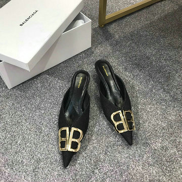 バレンシアガ BALENCIAGA 26-BAJ20003  2020年秋冬最新入荷 BB ミュール パンプス ローヒールサンダル ポインテッドトゥ デニム レザー