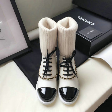 シャネル CHANEL 26-CHJ20041  2020年秋冬最新入荷 ニット ブーツ ミドルブーツ レディースシューズ rレースアップ 靴 通勤 通学