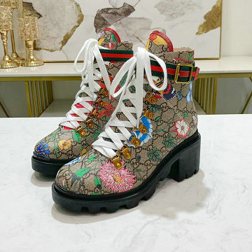 グッチ GUCCI  26-GGJ20022 2020年秋冬最新入荷 マーティンブーツ ショートブーツ ローヒールシューズ レディースシューズ レザー レースアップ