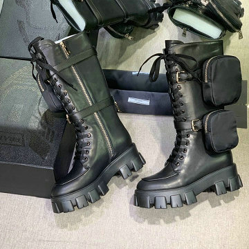 プラダ PRADA  26-PDJ20003 2020年秋冬最新入 ロングブーツ 皮靴 ハイブーツ レディースシューズ 厚底ブーツ カーフレザー カジュアルシューズ 黒