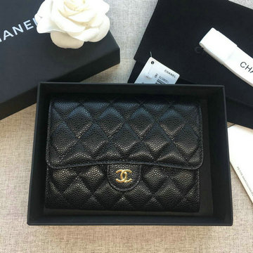 シャネル CHANEL JS-CH84341JK  2019年最新入荷 三つ折り中財布 フラップ短財布 ウォレット コインケース 小銭入れ キャビアスキン