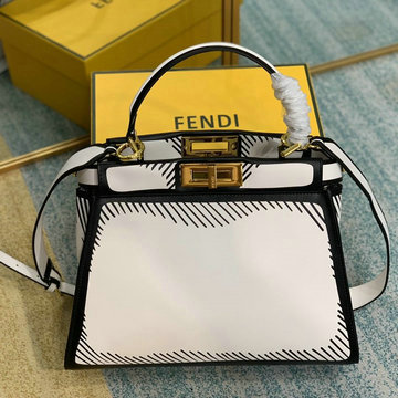 フェンディ FENDI DDB-FD8BN290 2020年最新入荷 ピーカブー アイコニック ミディアム トップハンドルバッグ トートバッグ 2way ショルダーバッグ ホワイトレザー プリント