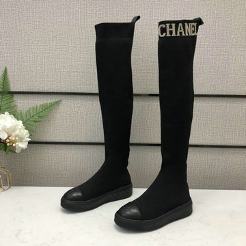 シャネル CHANEL 26-CHJ20126C 2020年秋冬最新入荷 ロングブーツ フラット ソックスブーツ レディースシューズ カーフレザー 靴