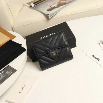 シャネル CHANEL JS-CH82288VQK  2020年最新入荷 三つ折り短財布 キャビアスキン ショートウォレット 小銭入れ
