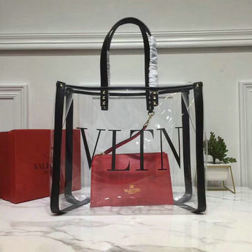 ヴァレンティノ Valentino  99-VL0978T 2020年最新入荷 クリア スモール ショッピングバッグ VLTN プリント トートバッグ ハンドバッグ レザー