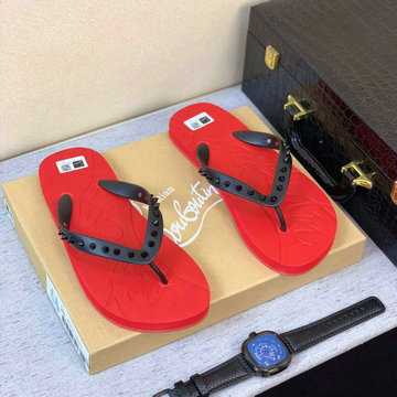 クリスチャンルブタン CHRISTIAN LOUBOUTIN 2020年最新入荷 ビーチサンダル フリップフロップ スリッパ ミュール メンズ レザー 黒