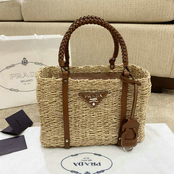 プラダ PRADA BXN-PD70302 2020年最新入荷 ラフィアバッグ トップハンドルバッグ トートバッグ ハンドバッグ レディースかばん ラフィア レザー