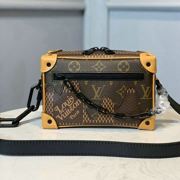 ルイヴィトン LOUISVUITTON 057-N40381 2020年最新入荷 ソフトトランク 斜め掛け ショルダーバッグ スクエアバッグ ダミエ エベヌ ジャイアント キャンバス