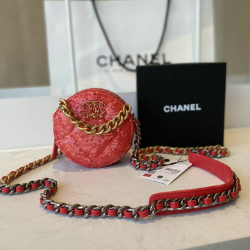 シャンル CHANEL JS-CH0945ZRD　2020年最新入荷 19 チェーン クラッチ 斜め掛け ショルダーバッグ ラウンドバッグ クロスボディ スパンコール カーフスキン