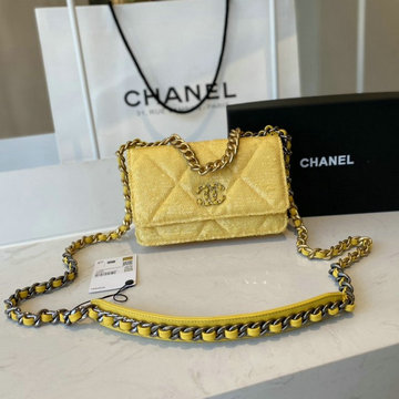 シャネル CHANEL JS-CH0957ZYL　2020年最新入荷 19 チェーンウォレット フラップバッグ 斜め掛け ショルダーバッグ クロスボディ スパンコール ラムスキン