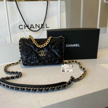 シャネル CHANEL JS-CH0957ZBK　2020年最新入荷 19 チェーンウォレット フラップバッグ 斜め掛け ショルダーバッグ クロスボディ スパンコール ラムスキン