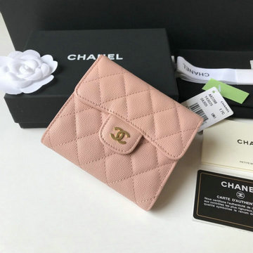 シャネル CHANEL JS-CH82288QJF　2021年最新入荷 三つ折り短財布 キャビアスキン ショートウォレット 小銭入れ