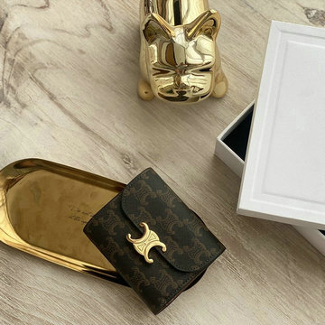 セリーヌ CELINE 99-CE10D783BLH　2021年最新入荷 CELINEプリント スモール トリオンフウォレット 三つ折り短財布 テキスタイル カーフスキン