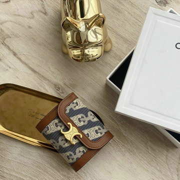 セリーヌ CELINE 99-CE10D783BLL　2021年最新入荷 スモール トリオンフウォレット 三つ折り短財布 テキスタイル カーフスキン