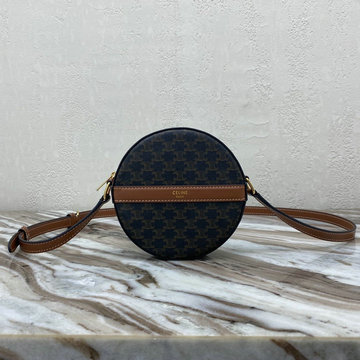 セリーヌ CELINE DDB-CE10G342BK　2021年最新入荷 ストラップ付きラウンドパース 斜め掛け ショルダーバッグ クロスボディバッグ トリオンフキャンバス ラムスキン