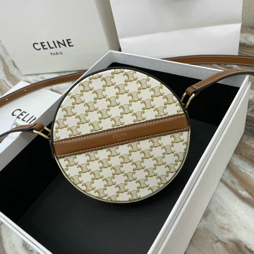 セリーヌ CELINE DDB-CE10G342BS　2021年最新入荷 ストラップ付きラウンドパース 斜め掛け ショルダーバッグ クロスボディバッグ トリオンフキャンバス ラムスキン