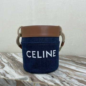 セリーヌ CELINE DDB-CE196272NZL　2021年最新入荷 CELINEプリント バケットバッグ ペアロープストラップ ショルダーバッグ レディースかばん デニム