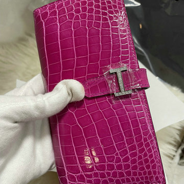 エルメス HERMES 063-H208EPYZS　2021最新入荷 ベアン ロングウォレット 二つ折り長財布 ロングウォレット 札入れ カードポケット付き 小銭入れ コインケース クロコ革