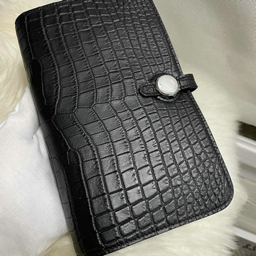 エルメス HERMES 063-509EPYBK　2021最新入荷 ドコン ロングウォレット 二つ折り長財布 パスポート 小銭入れ クロコ革