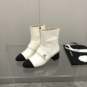 シャネル CHANEL 26-CHJ21040D　2021年秋冬最新入荷 ショートブーツ ローヒールシューズ ファスナー開閉式 レディースシューズ カーフレザー