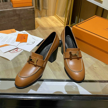 エルメス HERMES 26-HEJ21013　2021年秋冬最新入荷 ローファーシューズ ハイヒールパンプス スクエアヒール カーフレザーシューズ レディースシューズ
