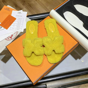 エルメス HERMES 26-HEJ21009Y　2021年秋冬最新入荷 テディ オラン ミュール ウール サンダル 暖かい レディース スリッパ カーフレザー