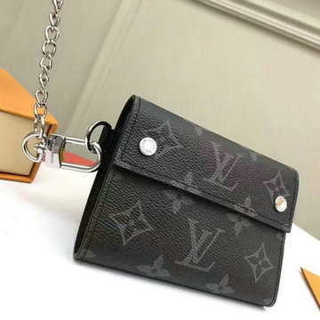 ルイヴィトン LOUISVUITTON 057-M63510 2019年最新入荷 三つ折り短財布 チェーン付き 小銭入れ付き モノグラム エクリプス 黒