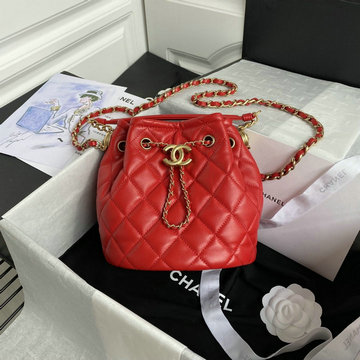 シャネル CHANEL 057-CH2057RD 2021年最新入荷 バゲットバッグ ドローストリングバッグ 斜め掛け ショルダーバッグ クロスボディ ラムスキン