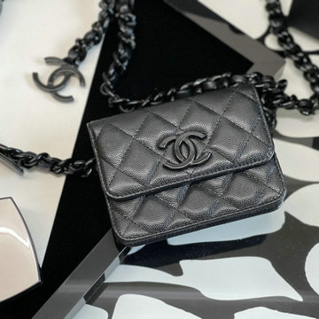 シャネル CHANEL CC-CH1955BK 2021年最新入荷 ベルト付き フラップ カードケース ウェストバッグ チェーンウォレット グレインド カーフスキン