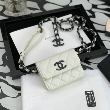 シャネル CHANEL CC-CH1955BS 2021年最新入荷 ベルト付き フラップ カードケース ウェストバッグ チェーンウォレット グレインド カーフスキン