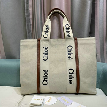 クロエ CHLOE 025-CLE1068BK 2021年最新入荷 Woody ラージトートバッグ ハンドバッグ トップハンドルバッグ コットンキャンバス