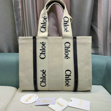 クロエ CHLOE 025-CLE1066BS 2021年最新入荷 Woody ミディアムトートバッグ ハンドバッグ トップハンドルバッグ コットンキャンバス