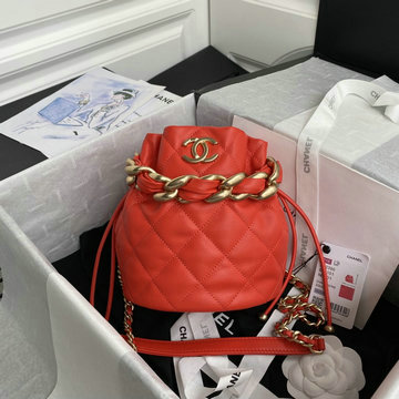 シャネル CHANEL 057-CH2390RD 2021年最新入荷 ミニ バゲットバッグ 斜め掛け ショルダーバッグ クロスボディ レディースかばん ドローストリングバッグ ラムスキン