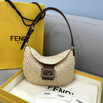 フェンディ FENDI CL-FD8373AX　2021年最新入荷 クロワッサンバッグ スモール ホーボーバッグ ストロー 編み込みバッグ ショルダーバッグ